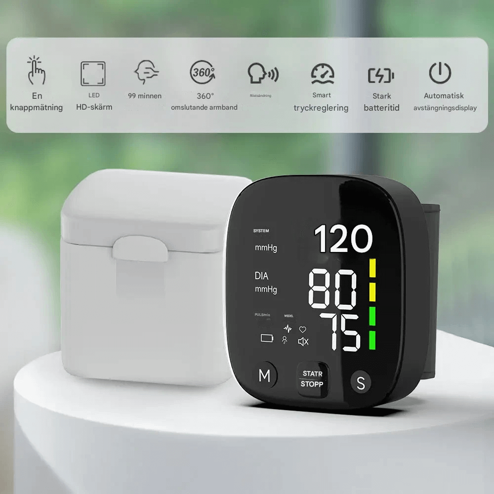 SmartPulse – Automatisk Blodtrycksmätare För Handled Med USB Uppladdning Och Minne