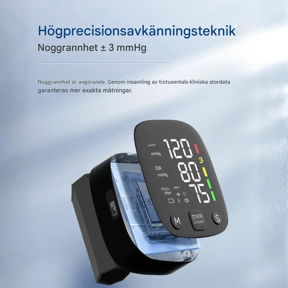 SmartPulse – Automatisk Blodtrycksmätare För Handled Med USB Uppladdning Och Minne