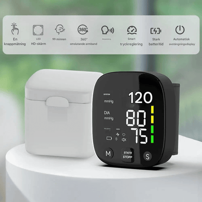 SmartPulse – Automatisk Blodtrycksmätare För Handled Med USB Uppladdning Och Minne