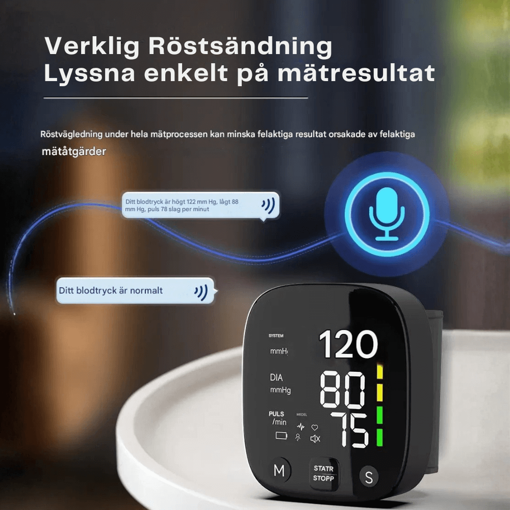 SmartPulse – Automatisk Blodtrycksmätare För Handled Med USB Uppladdning Och Minne
